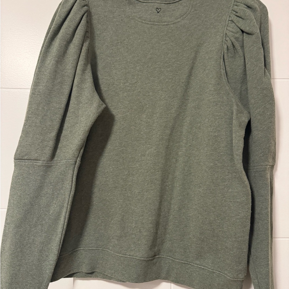 Stella & Dot Olive Green Puff Sleeve Crewneck Sweater